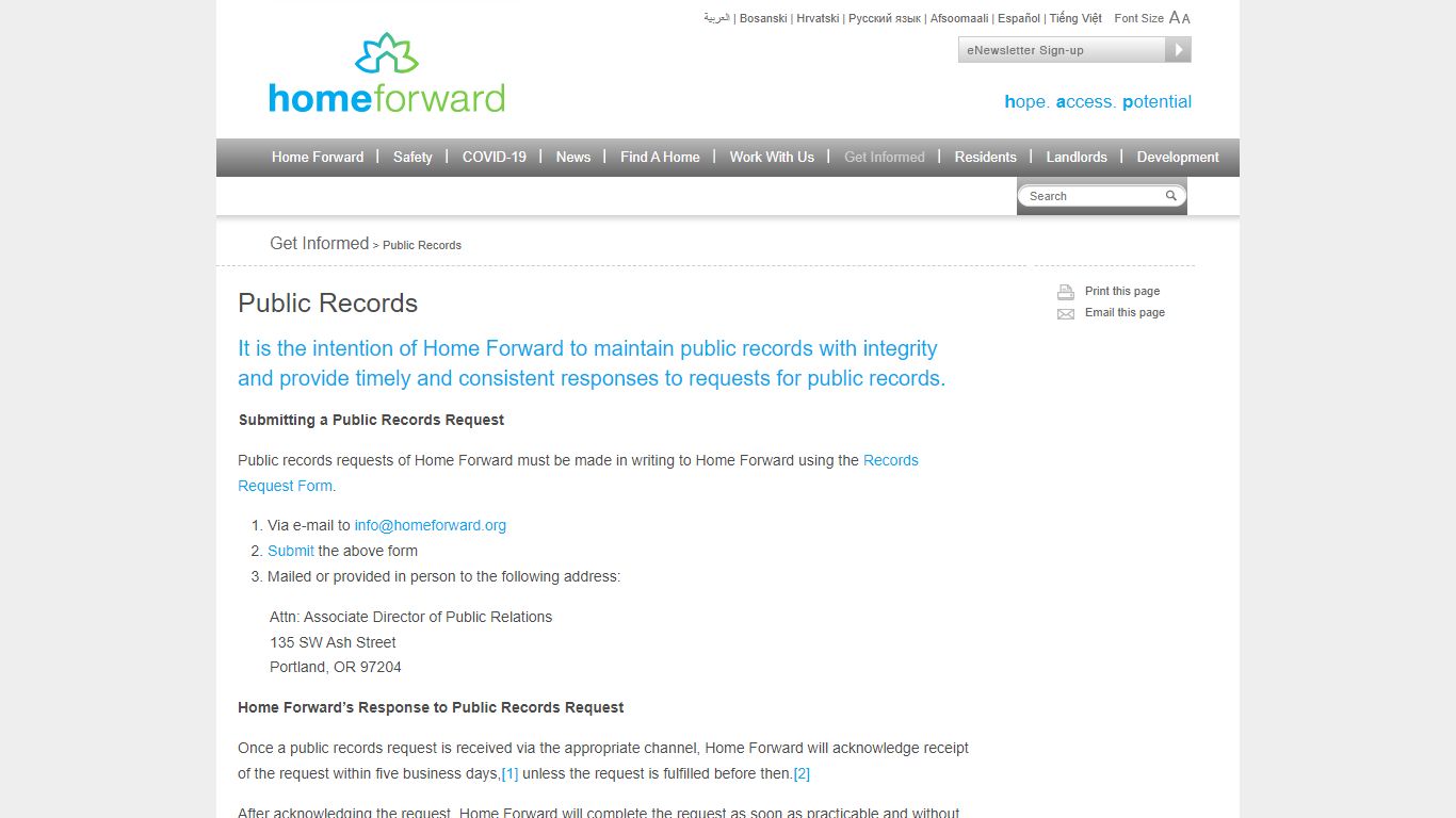 Public Records | Home Forward